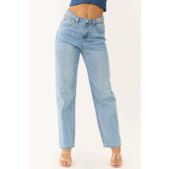 CEROS Denim - NEW CEROS cutout waistband detail straight leg jeans in light blue
